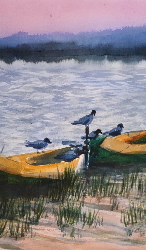 Backwater / ORIGINAL WATERCOLOR PAINTING by Salana Art Gallery