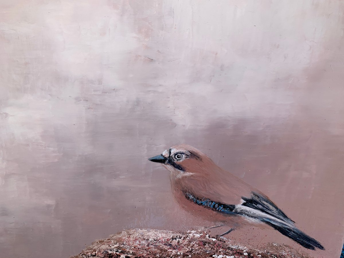 Impressionistic Animal Oil Painting By Laure Bury, 20 X 20", Jay, Original Artwork