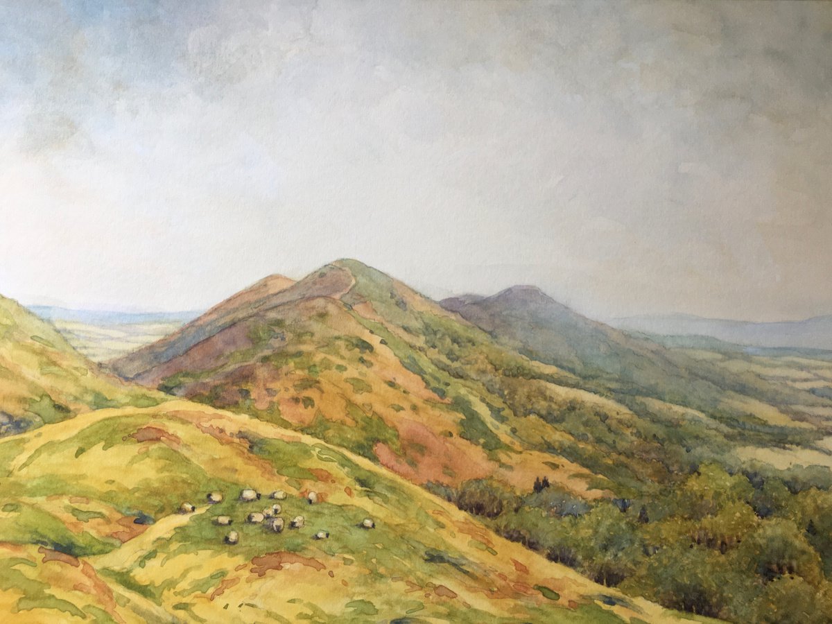 Illustrative Landscape Watercolour By Christopher Hughes, 14 X 10, On The Malvern Hills, Original Artwork