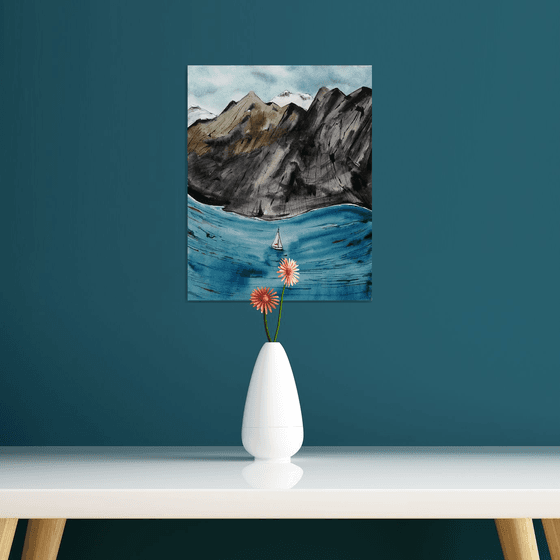 Sailboat painting/ Scandinavian landscape