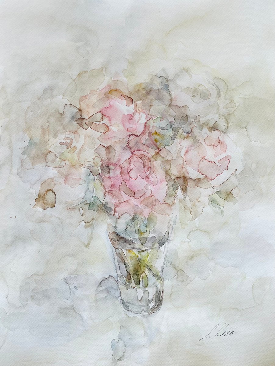 Impressionistic Botanical Watercolour By Elena Klyan, 12 X 16, Roses 30X40 Cm 2025, Original Artwork