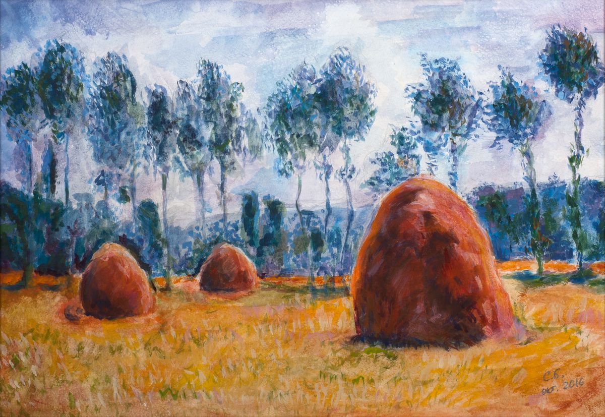 Haystacks at Giverny. Copy after Claude Monet by Alexandra Batyaeva