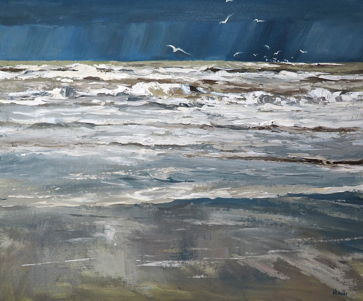 Impressionistic Landscape Oil Painting By Yuanyuan Liu, 26 X 21", The Waves, Original Artwork