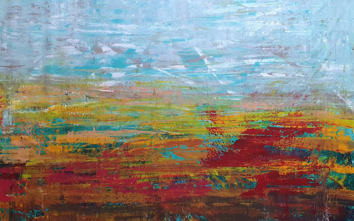 Abstract Landscape Acrylic Painting By Ivana Olbricht, 77 X 47, August Afternoon, Original Artwork