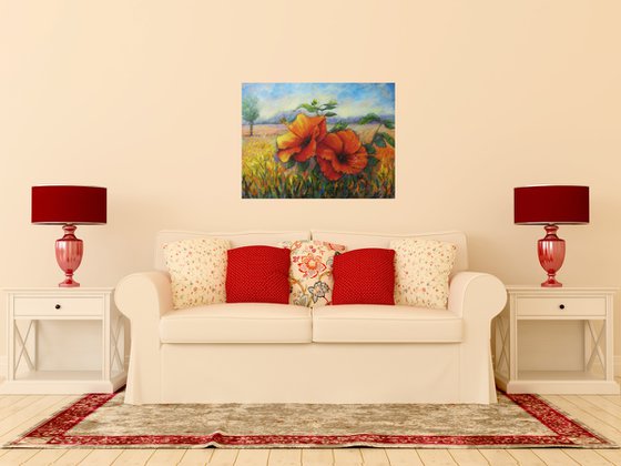 Red Hibiscus in a Landscape