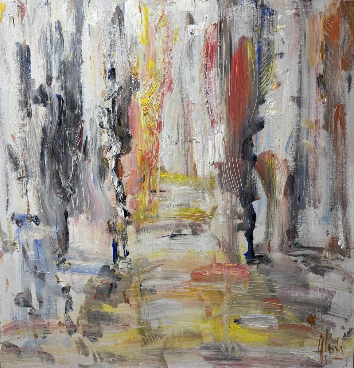 Impressionistic Abstract Acrylic Painting By Altin Furxhi, 39 X 39, Autumn Light Abstract 2, Original Artwork