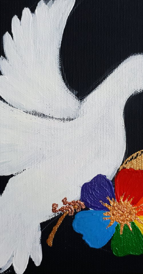 Dove with Flower / ORIGINAL ACRYLIC PAINTING by Salana Art Gallery