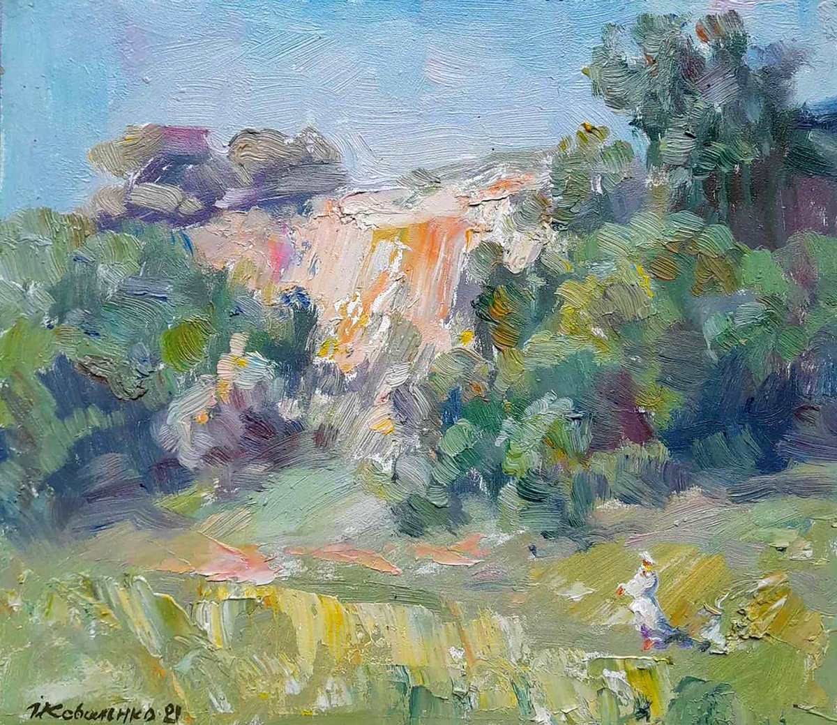 Impressionistic Landscape Oil Painting By Ivan Kovalenko, 10 X 8, Nature Walk, Original Artwork