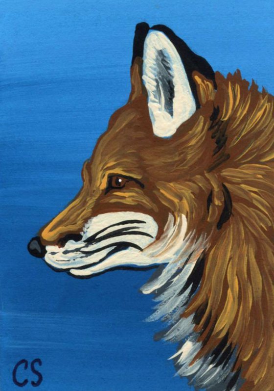 ACEO ATC Original Painting Red Fox Profile Wildlife  Art-Carla Smale
