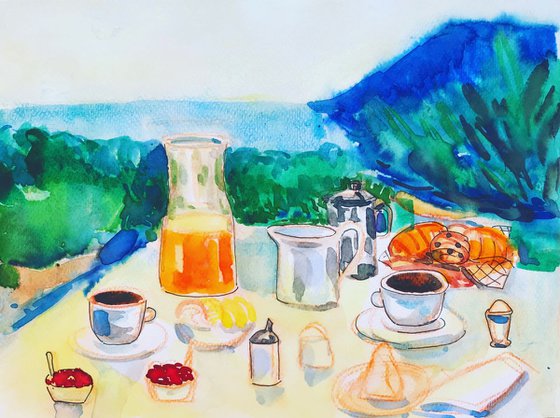 Breakfast with seascape