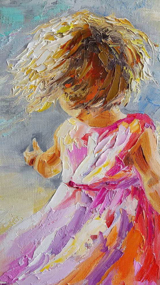Painting HAPPY CHILDHOOD, oil painting,art people,child, painting canvas, Impressionism,palette knife