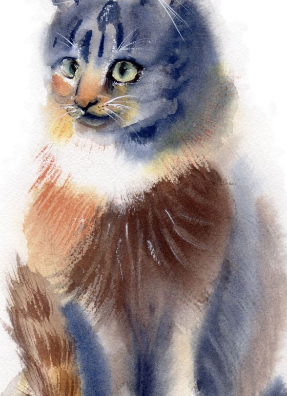 Original Watercolor Cat Painting