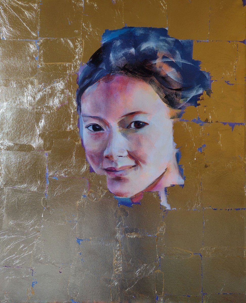 Expressive Portrait Acrylic Painting By Marina Del Pozo, 32 X 39", Welcome, Original Artwork