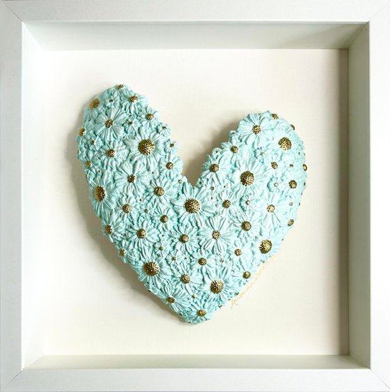 As Fresh as a Daisy (Baby blue polymer clay heart with gold)