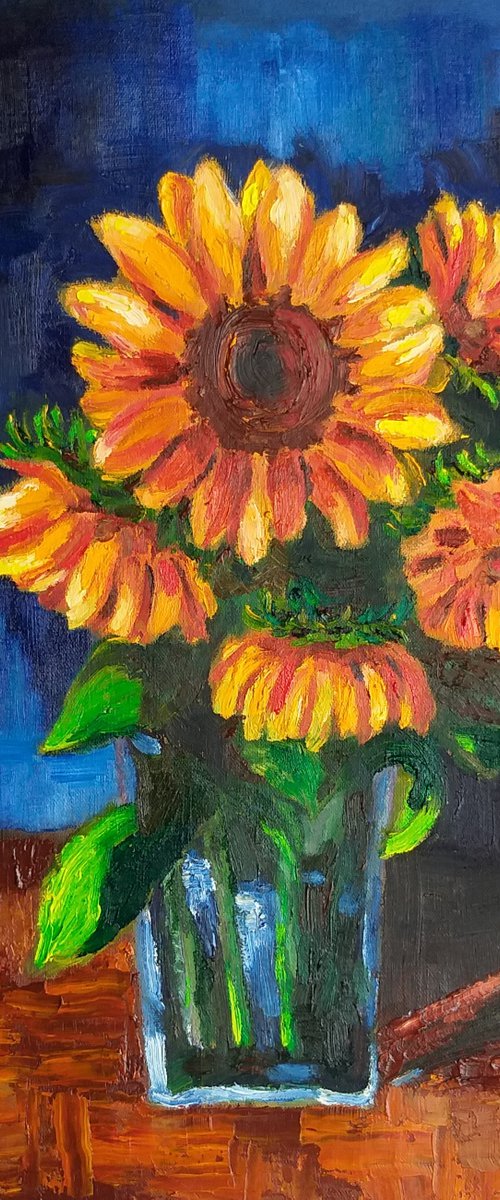 Sunflowers, oil painting by Geeta Yerra