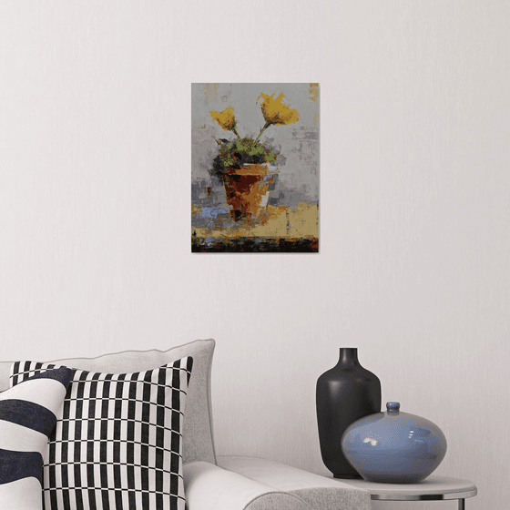 Modern still life with yellow flowers