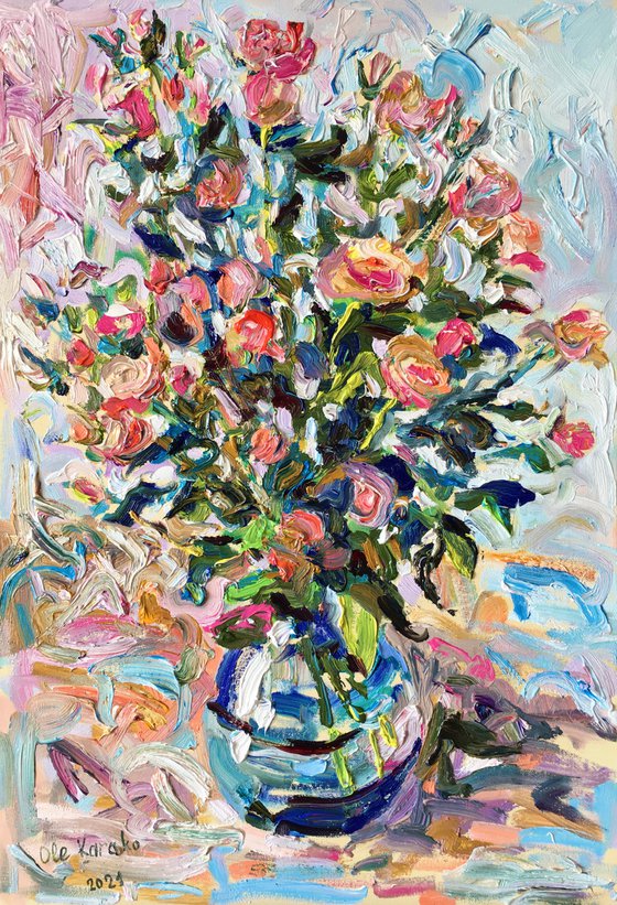 Roses in Blue Vase