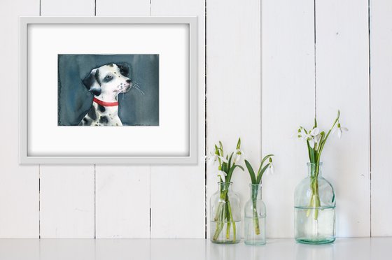 Portrait of a Dalmatian. Original watercolor artwork.