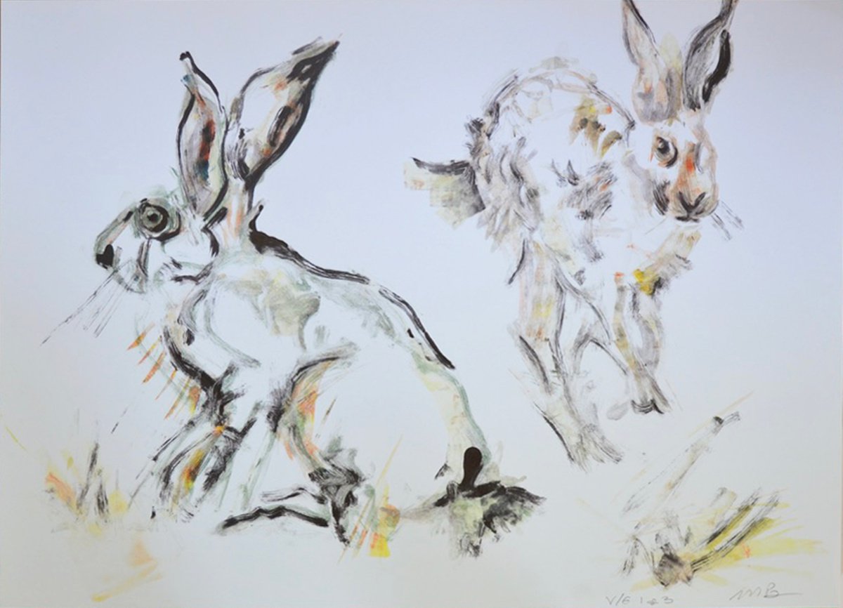 Two Hares Monoprint, 1/3 by Michelle Parsons