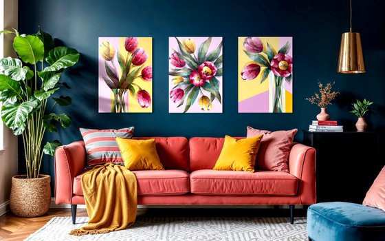 GEOMETRIC PINK AND YELLOW TULIPS