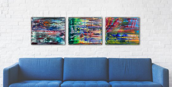 "Look What The Wind Blew In" - Save As A Series - Original PMS Oil Painting Triptych on Canvas- 60 x 16 inches