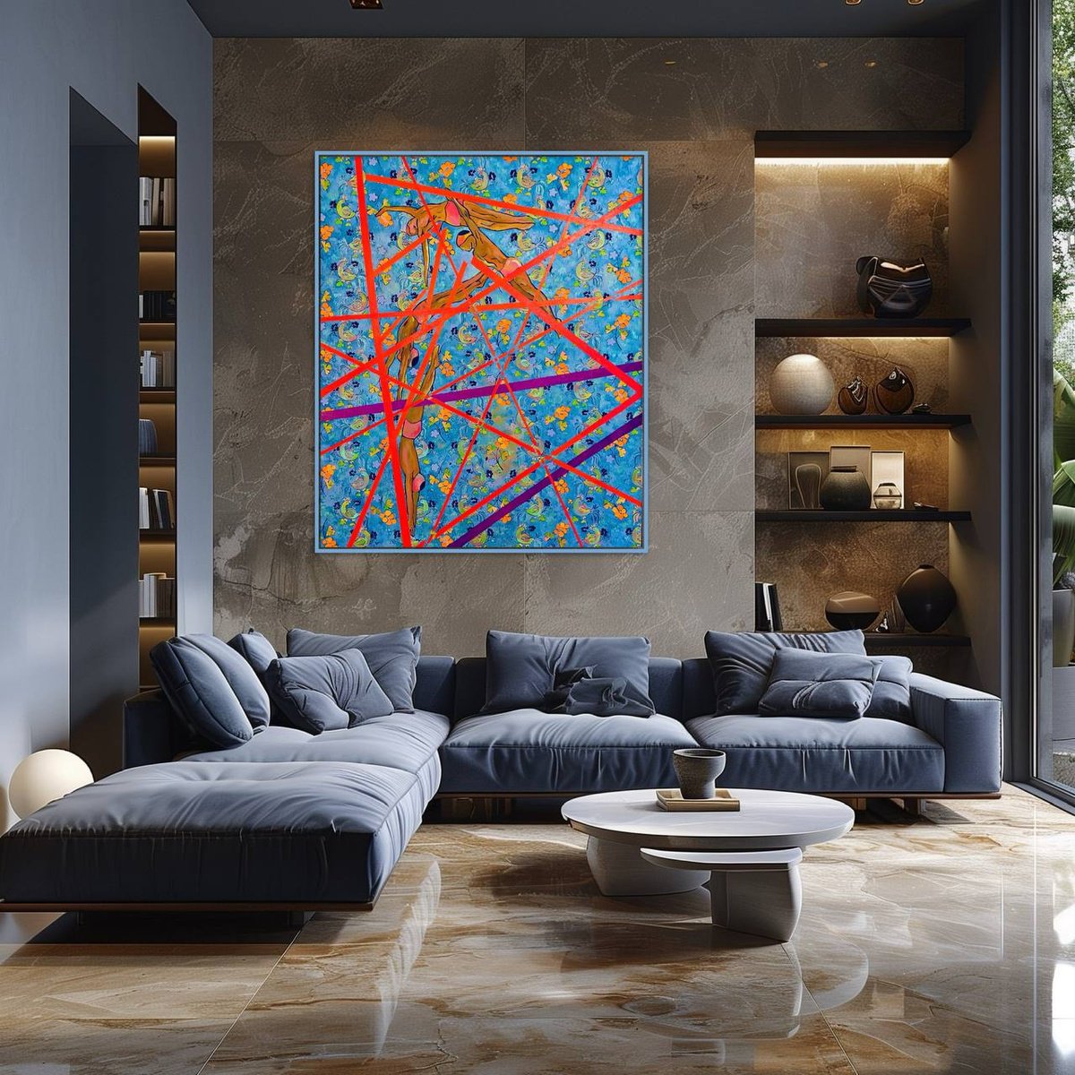 Impressionistic Botanical Oil Painting By Tatiana Fedorovskaya, 59 X 71", Berries And Birds, Original Artwork