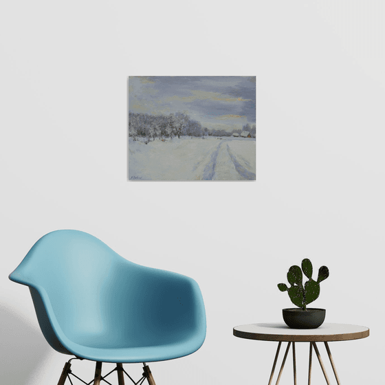 The Snowy Road - winter landscape painting