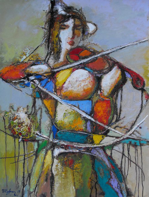 The violinist (50x70cm, oil/paper, ready to hang) by Sergey Xachatryan