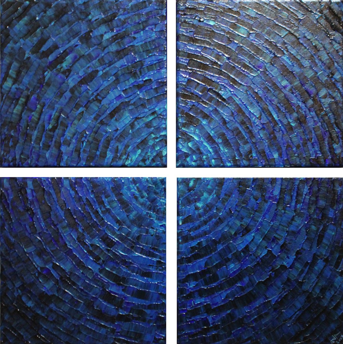 Abstract Acrylic Painting By Jonathan Pradillon, 16 X 16, Fragmented Dark Blue Shard, Original Artwork