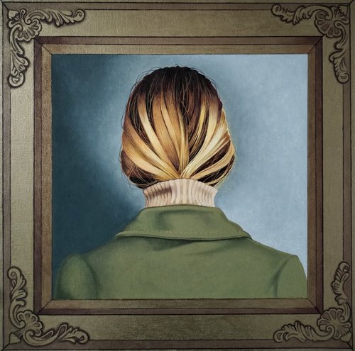 Classic girl (the golden decorative frame is a trompe l'oeil) NOW IN AUCTION by Cristina Cañamero