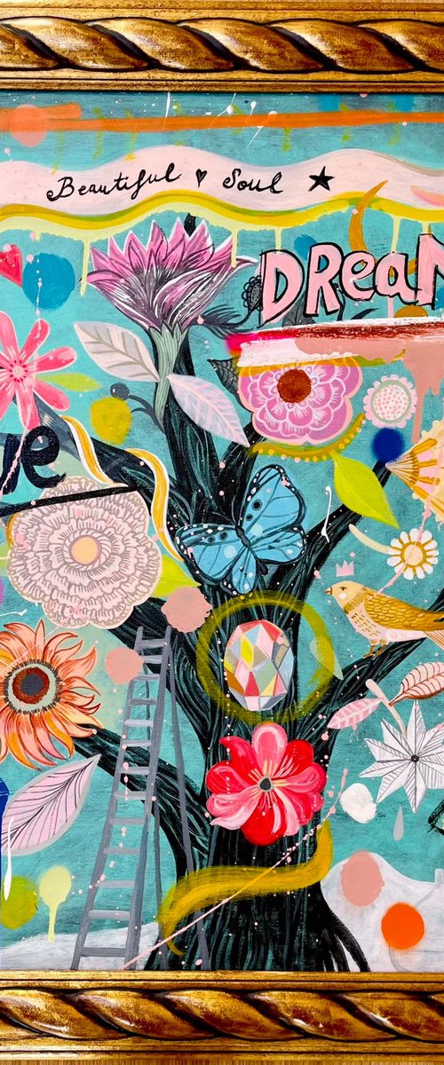Love your Dreams, with vintage frame (84x74 cm) ready to hang by Mercedes Lagunas