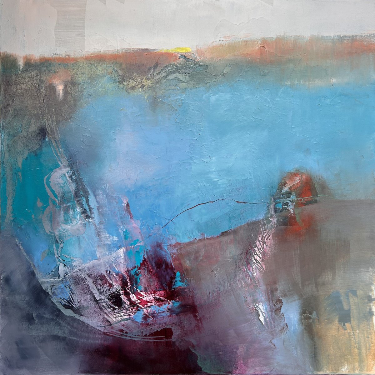 Expressive Abstract Oil Painting By Ludmila Budanov, 39 X 39", Call Of The Horizon, Original Artwork