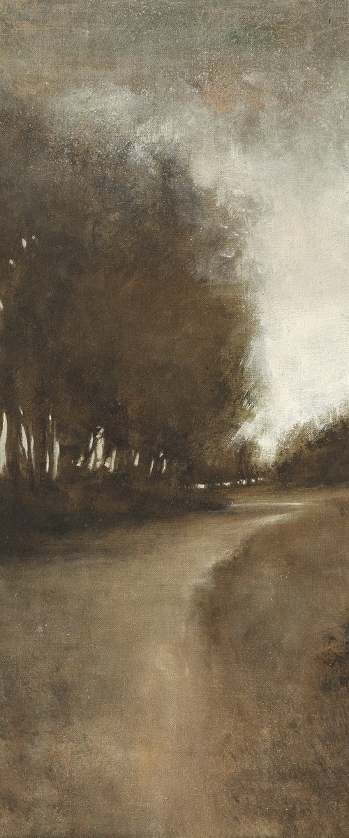 Evening Path 220811, Tonal landscape and trees impressionist oil painting by Don Bishop