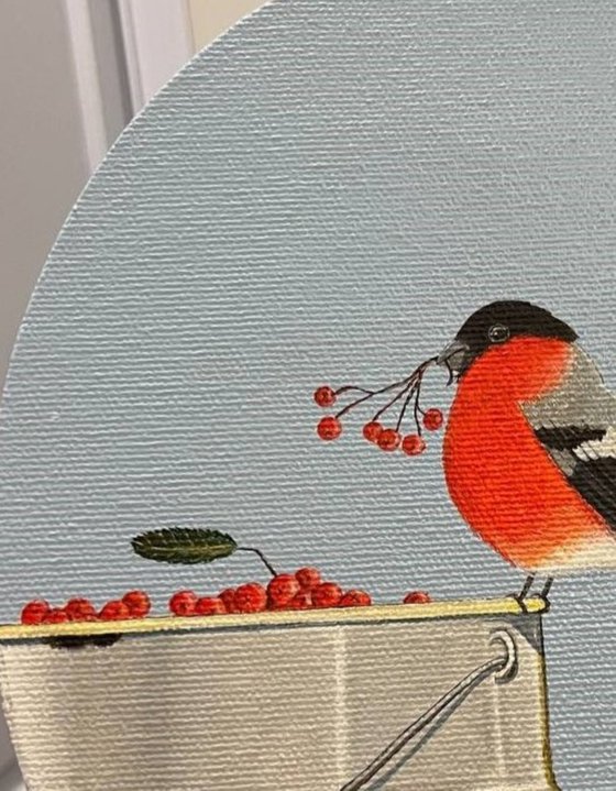 "Bullfinch" is 25x30 cm.