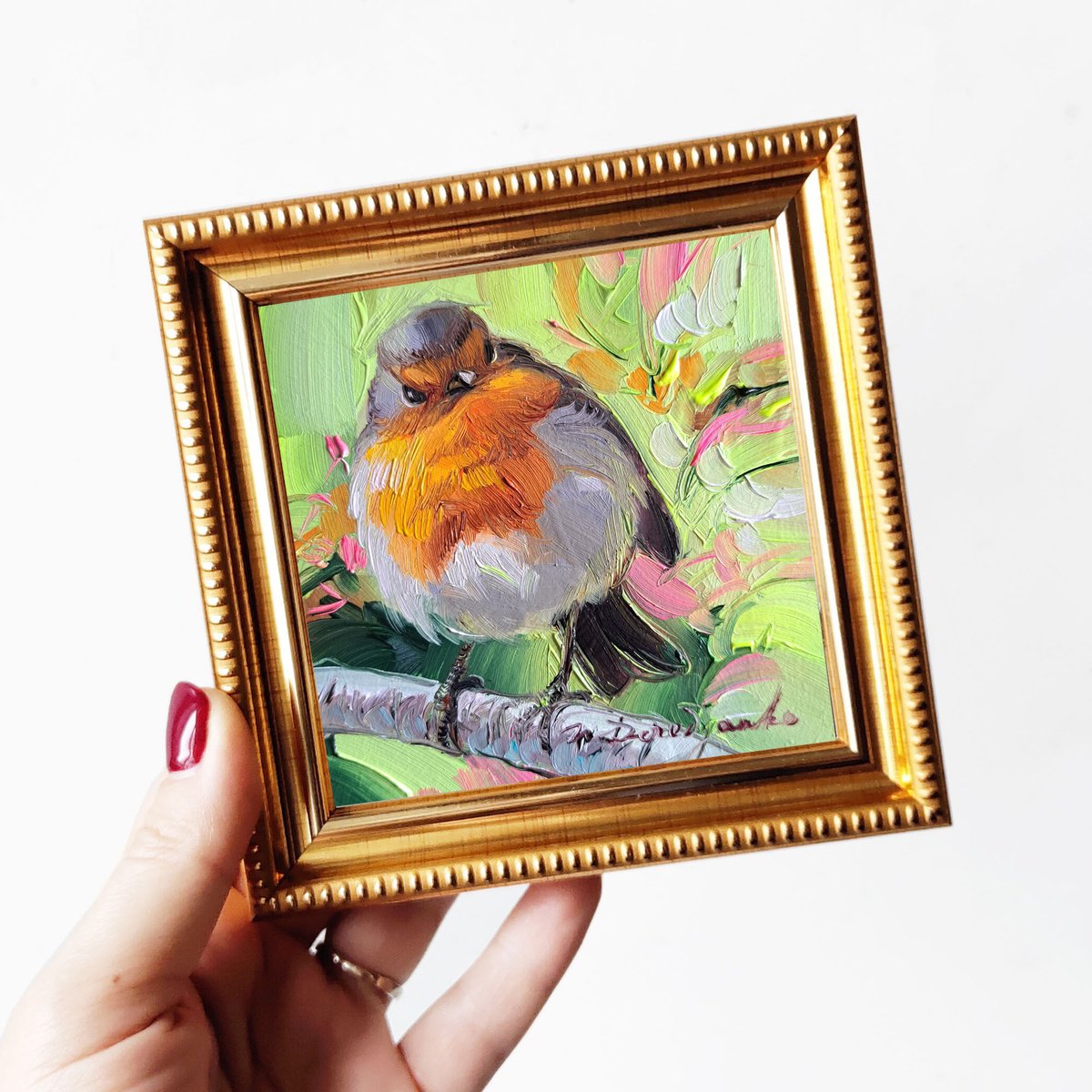 Robin bird painting by Nataly Derevyanko