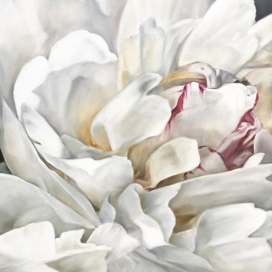 Large square oil painting with white peonies 90 * 90 cm