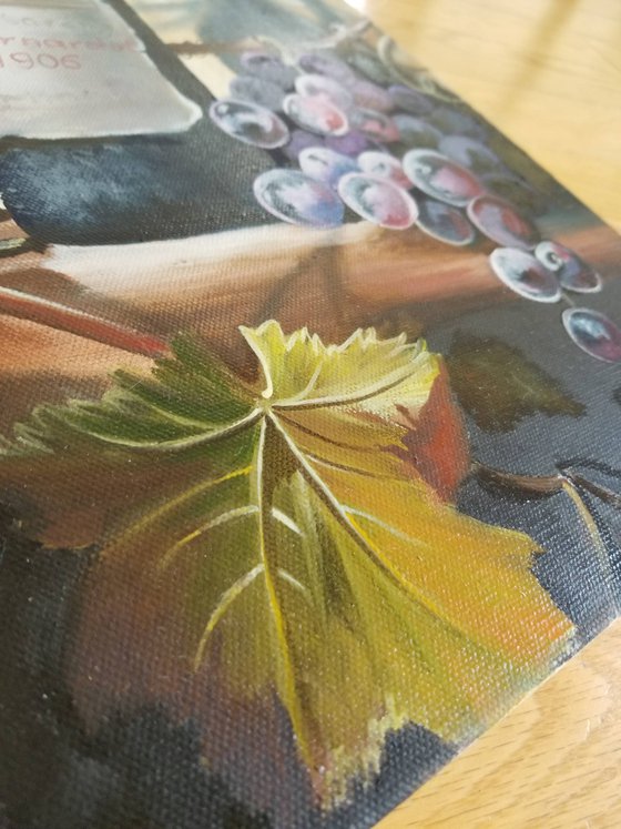 Wine, grapes, grapevine and Italian sun. Original Oil Painting on Canvas. Italian Still life. Italian Landscape Room accent. Summer painting.