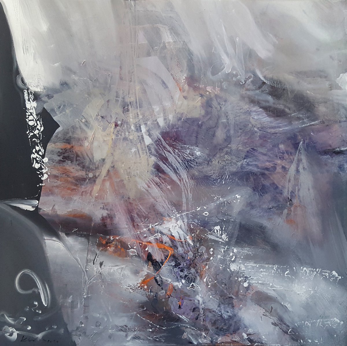 Expressive Landscape Acrylic Painting By Kloska Ovidiu, 39 X 39", Enigma Of Creation Kloska, Original Artwork