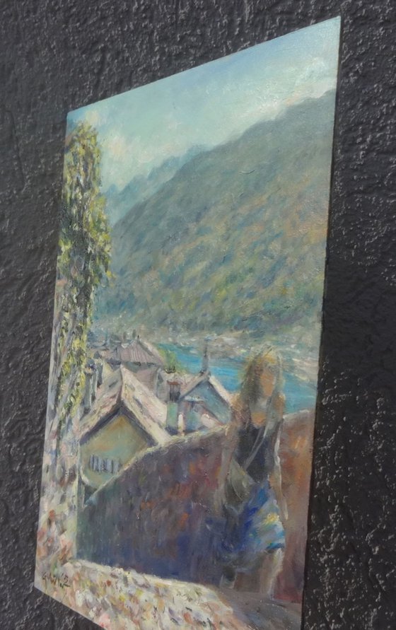 Rooftops. One-of-a-Kind Oil Painting on Board. Unframed.