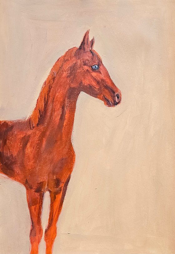 Orange chestnut horse looking at...