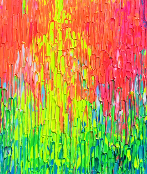 Rainbow Rain - Large Textured Abstract by Soos Tiberiu