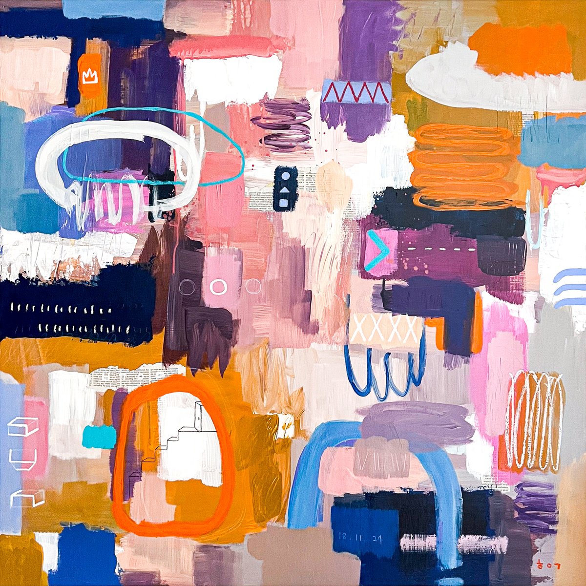 Abstract Acrylic Painting By Hyunah Kim, 40 X 40, Bypassientia, Original Artwork