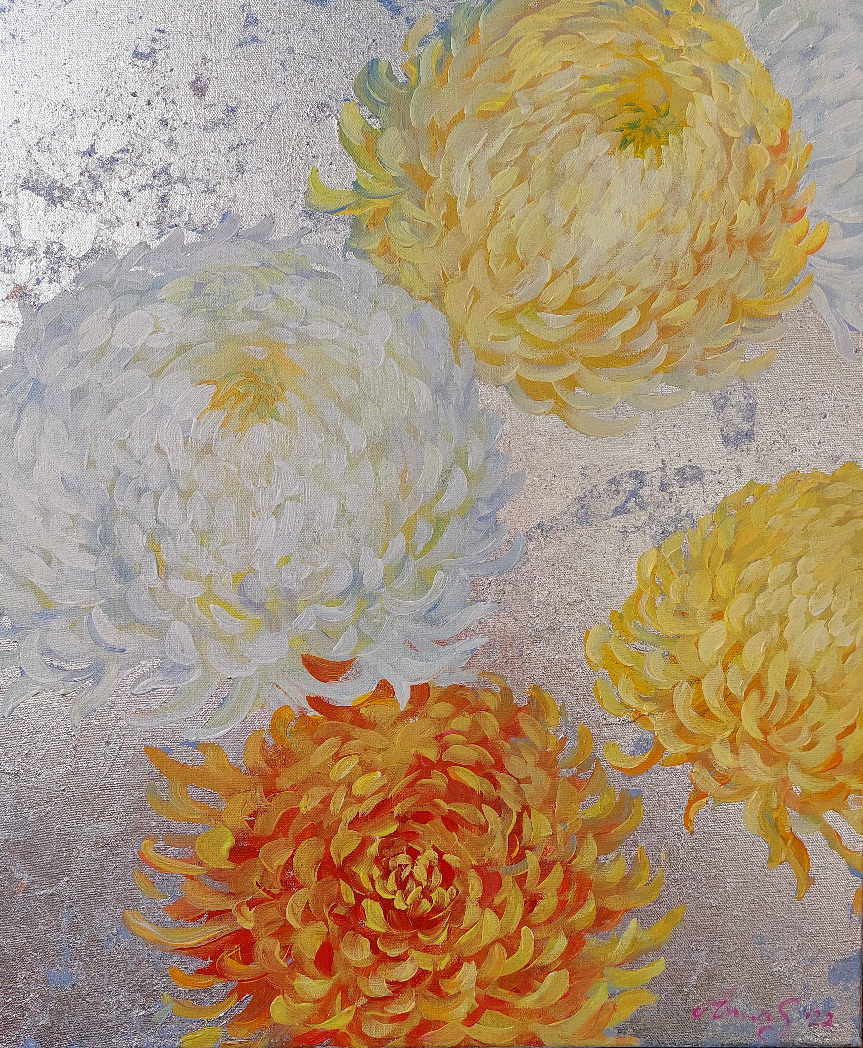 Expressive Botanical Acrylic Painting By Anna Silabrama, 20 X 24,