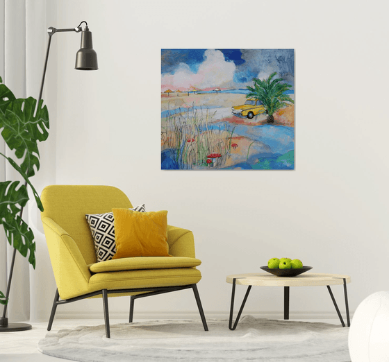 Сhecker. Mushrooms. Beach