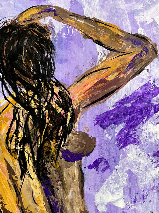 Female Nude Painting Faceless Original Art Woman Nude Acrylic Artwork Erotic Home Wall Art 12 by 17" by Halyna Kirichenko