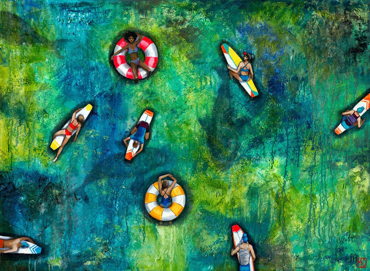 Impressionistic Landscape Acrylic Painting By Maria Kireev, 59 X 43", Emerald Noon, Original Artwork