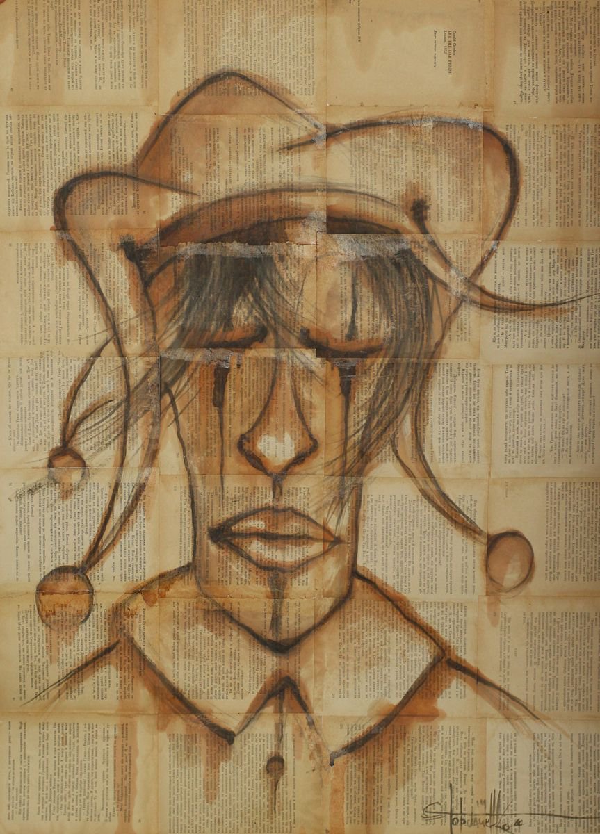 Expressive Portrait Oil Painting By Eugene Gorbachenko, 24 X 31, Clown 2. Series Of Works On The Books, Original Artwork