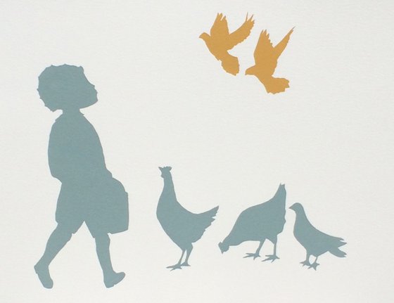 BOY WITH BIRDS-unframed-FREE UK DELIVERY