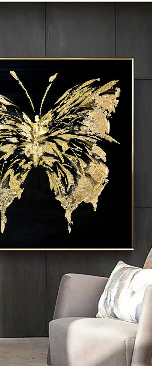 Gold Black abstract butterfly. by Marina Skromova
