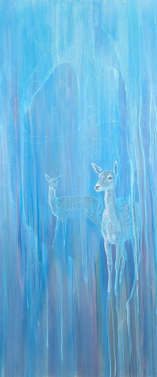 Out of the Blue, a blue abstract deer painting by Gill Bustamante